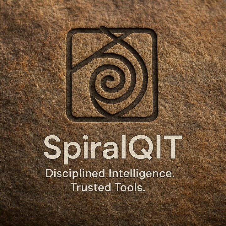 SpiralQIT logo with the tagline Disciplined Intelligence. Trusted Tools.
